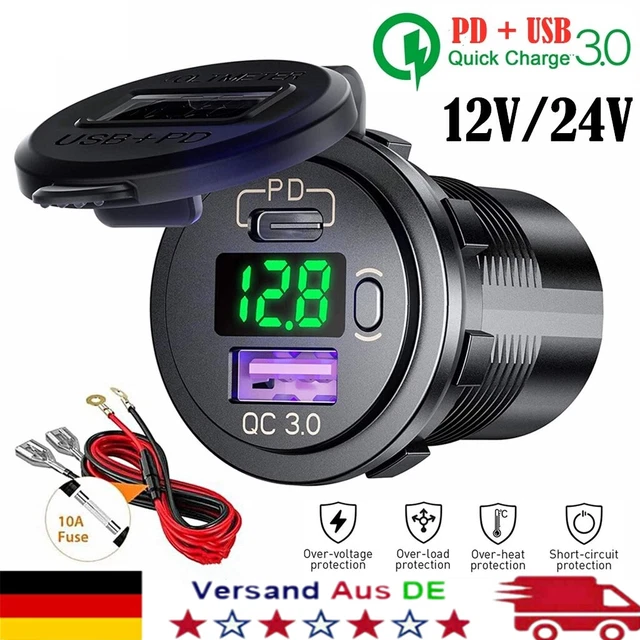 Typ C PD + USB Ladegerät Steckdose QC 3.0 Für 12V 24V Auto Motorrad mit Schalter