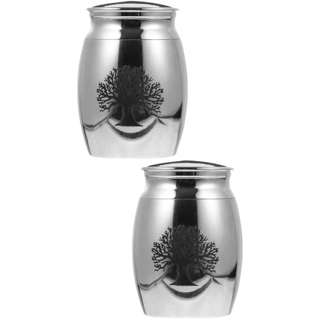 2 PIEZAS Urnas de cremación Caja Circular Mascota Acero Inoxidable - Caja de almacenamiento de árbol de huesos