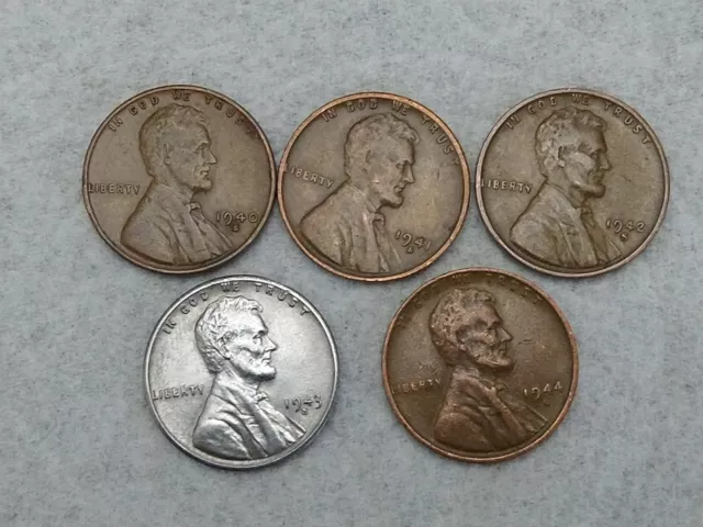 1940 S 1941 S 1942 S 1943 S 1944 S Lincoln Wheat Cent /Penny  Set of 5 Coins Lot