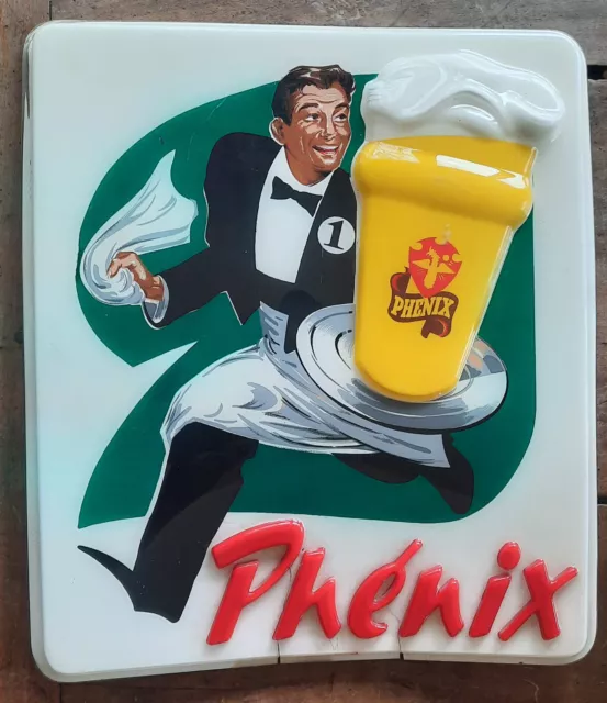 Ancienne enseigne publicitaire en plastique thermoformé PHENIX Bière pub 50x45cm