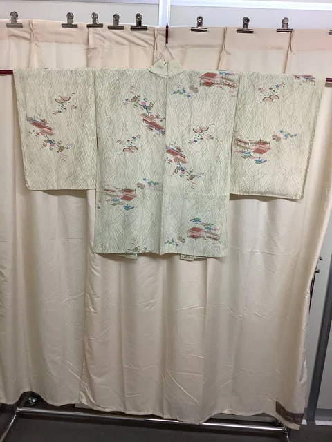 Japanese Vintage Kimono Haori Jacket silk Front strap through White 30 inch used 10