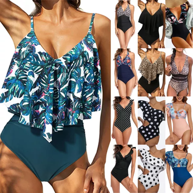 WOMEN ONE PIECE Tummy Control Monokini Ruffle Sleeve Swimwear Swimsuit  Beachwear £11.28 - PicClick UK