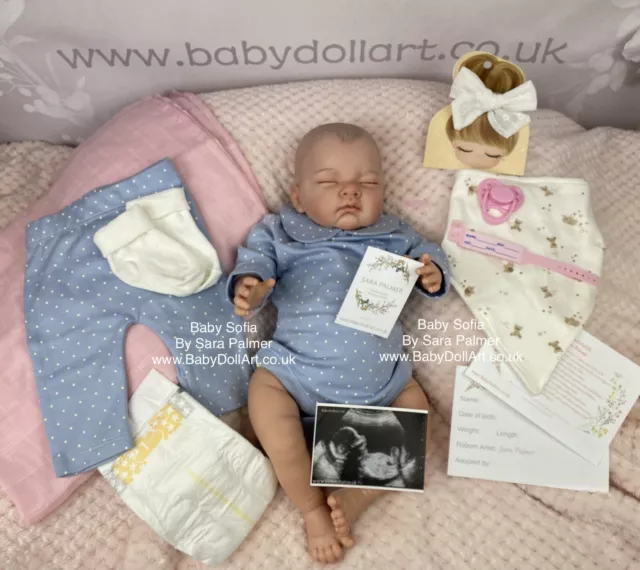 Sleeping Reborn Baby Girl Doll Sofia by UK artist Sara Palmer READY TO SEND