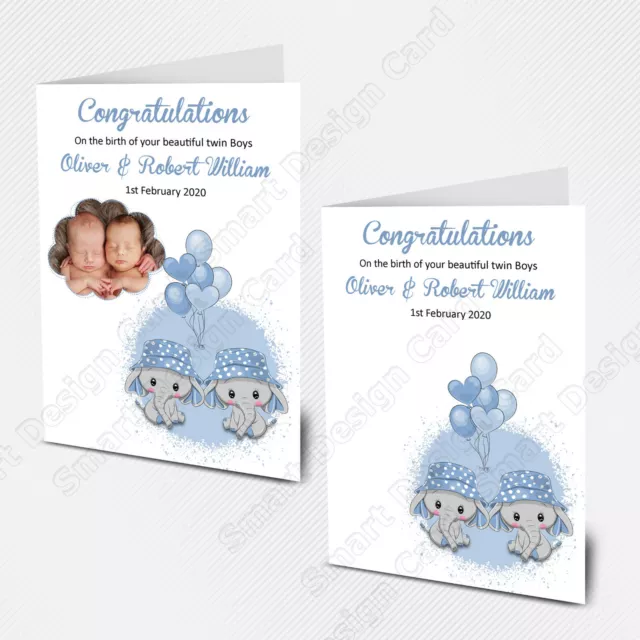 Personalised Congratulation Newborn New Twin Baby Boys Card Keepsake Present