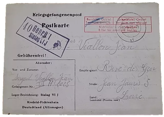 Zensur Karte Lager Stalag VI J Krefeld Fichtenhain Kriegsgefangenenpost POW (35