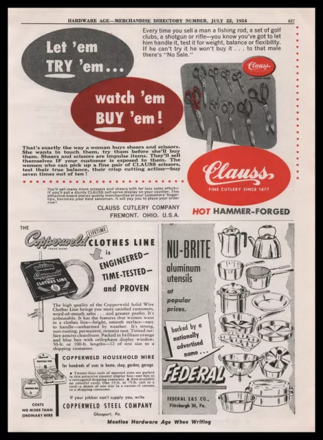 1954 Clauss Cutlery Fremont Ohio Scissors Shears Store Display Vintage Print Ad