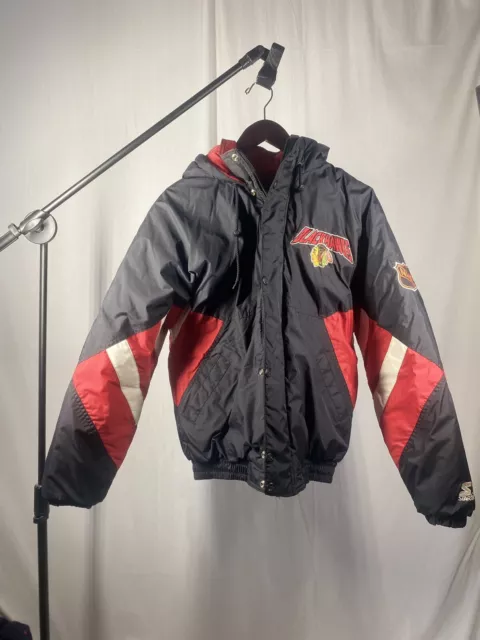 Vintage 1990s Chicago Blackhawks Puffy Starter NHL Hockey Jacket Size Small Vintage 1990s Chicago Blackhawks Puffy Starter NHL Hockey Jacket Size Small