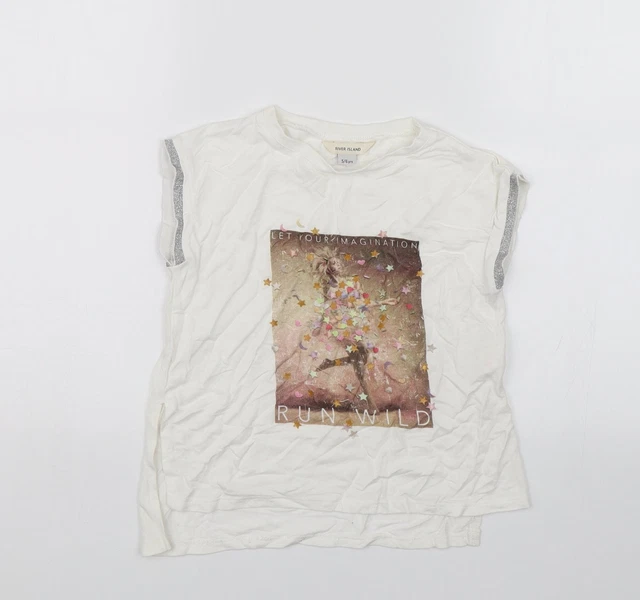 T-shirt base viscosa bianca per ragazze River Island taglia 5-6 anni collo rotondo - Let