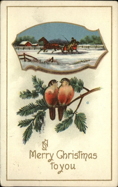 CHRISTMAS horse drawn sleigh snow JJ Marks 1913 Livermore Falls ME postcard