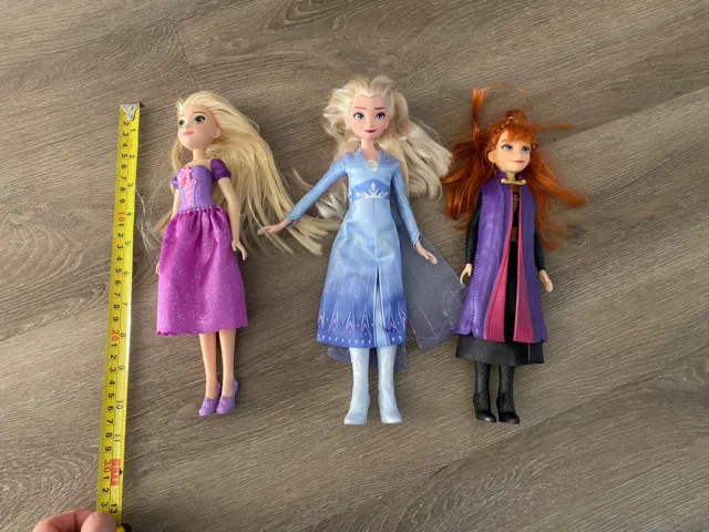 Bundle Disney Princess Frozen Elsa Anna & Rapunzel Large Play Dolls Approx 26cm