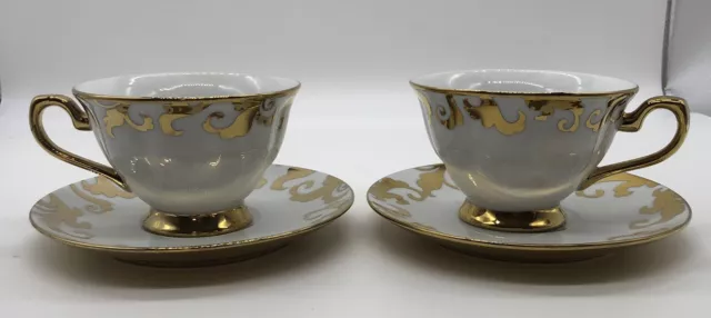 Ciroa Luxe Fiori Gold Metallic Cup Saucer Set Scrolls.