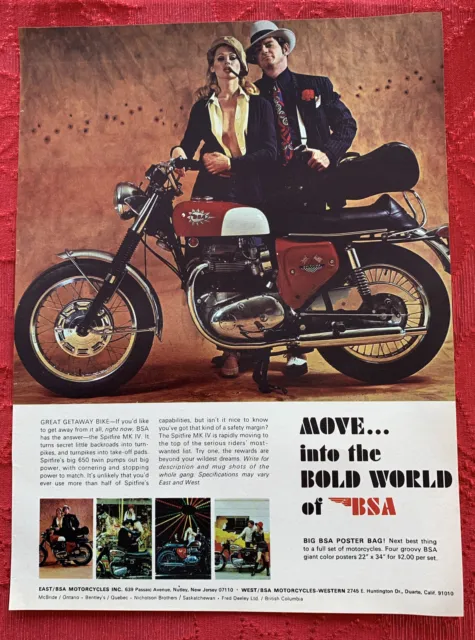 1968 BSA Spitfire Mark IV Motorcycle photo "Great Getaway Bike" vintage print ad