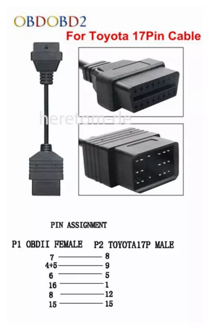 Para Toyota 17 Pin a OBD OBD II 16 Pin adaptador Cable Plug Diagnostic Tool