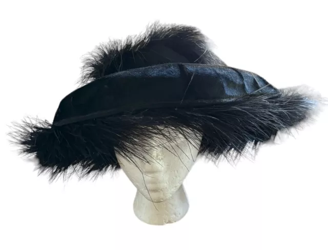 Mme Foore Beverly Hills Black Mushroom Velvet Hat Ostrich Feather Trim