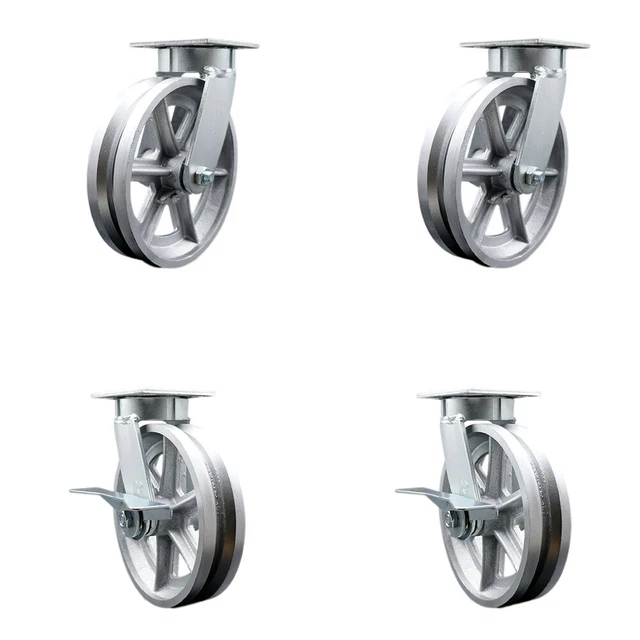 8 INCH KINGPINLESS V Groove Semi Steel Wheel Swivel Caster Set with 2