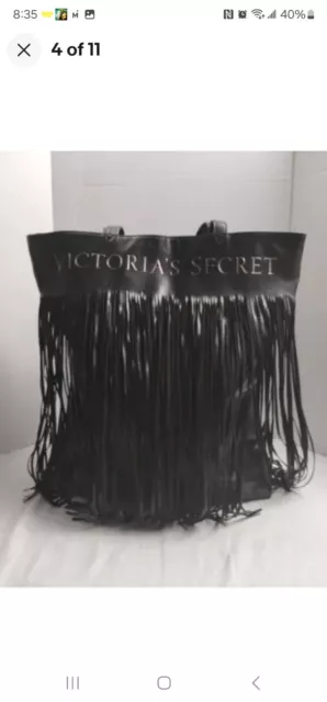 Victoria's Secret Women Black Fringe Vegan Leather Tote Bag One Size