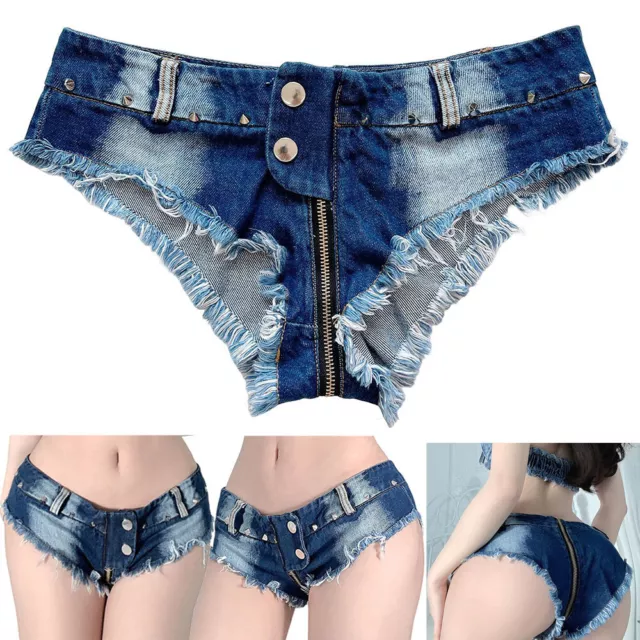 Women Low Rise Cheeky Mini Denim Booty Shorts Hot Pants Bikini Thong  Clubwear
