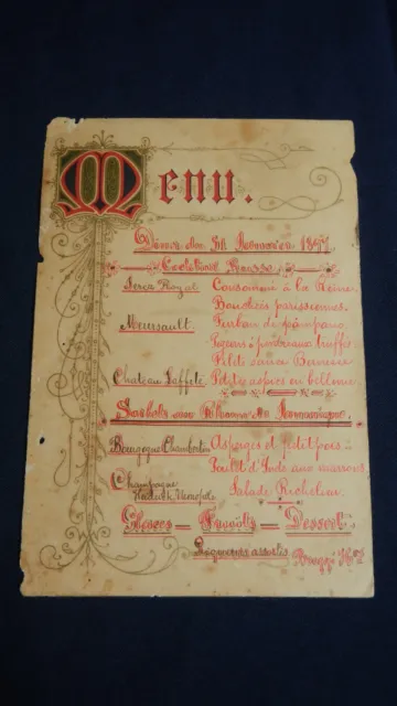 Vintage Banquet Menu Of Diner Du ,1894 .