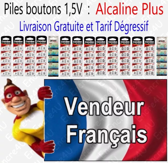Piles/Battery boutons Alcaline 1,5V AG5 LR48 LR754 393 2 10 20 50 AG3 AG10 AG13