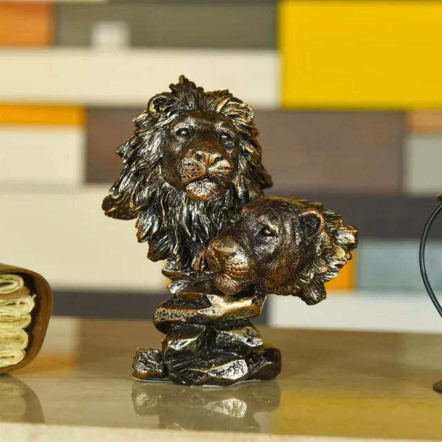 Polyresin Lion With Lioness Head Statue Figurine Idol For Home Decor