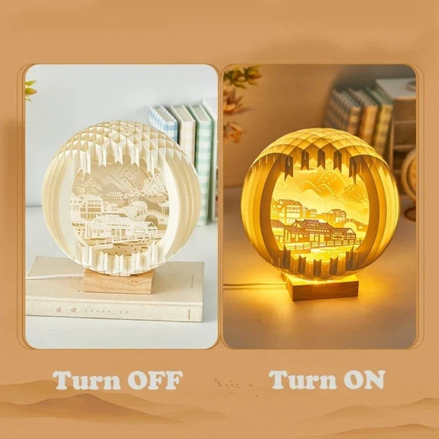 USB 3D PAPER Carved Night Light Carving Lamp Living Room Art Decor £9.