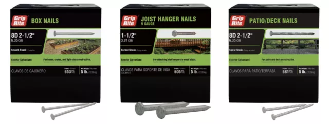 Grip-Rite Exterior Galvanized Nails 5-lb Box: Patio/Deck, Joist Hanger, Box