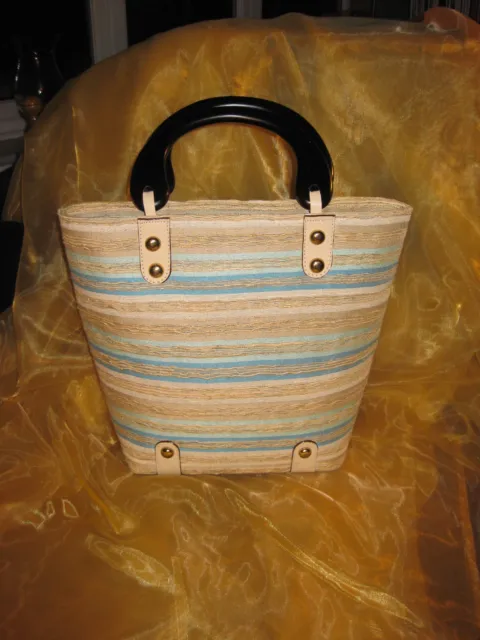 Fairtrade, Eco Friendly Handbag with Wooden handles and Leather tabs NEW