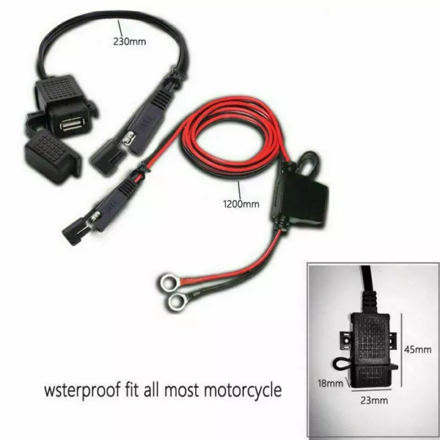 Motorrad Wasserdicht SAE zu USB Adapter Ladegerät Steckdose Innen-Sicherung 12V 3