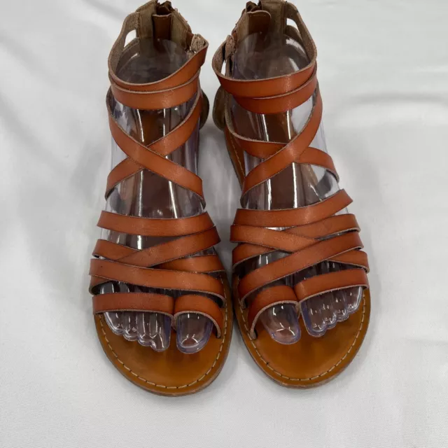 American Eagle Sandals Size 7 Strappy Leather Ankle Zip Close Brown