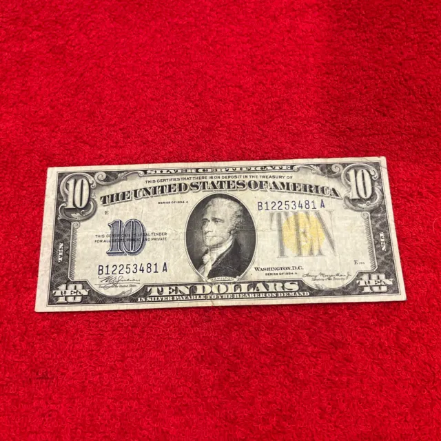 1934A Ten Dollar Bill • $10 North Africa Note • Gold Seal Note • B12253481A