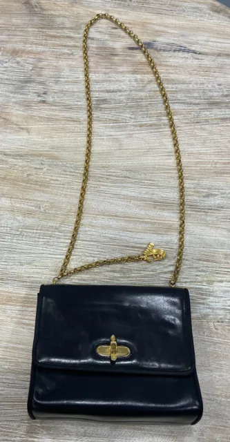 Salvatore Ferragamo Vintage Flap Gold Chain Black Shoulder Bag