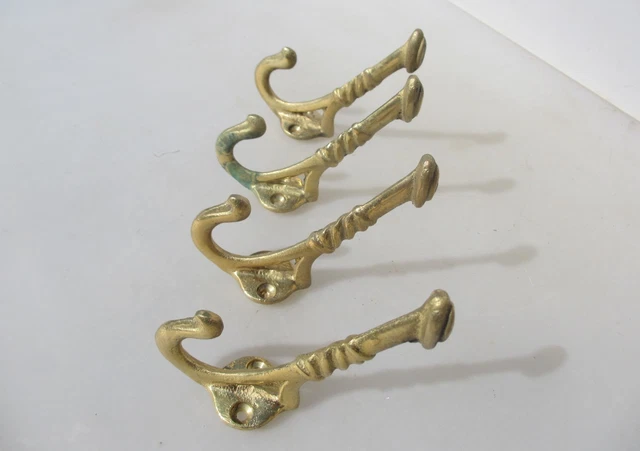 Brass Coat Hooks Antique STYLE Hat Hangers Old Hook Hanger x4