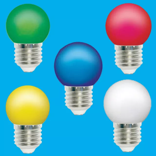 2x Assorted 5 Pack 0.5W Coloured E27 LED Light Bulbs Golf Ball ES Festoon Lamps