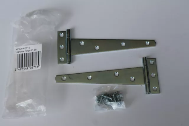 Steel Zinc Plated 6" Barn Shed Door Gate Light Tee Hinges 905716    (PACK of 2)