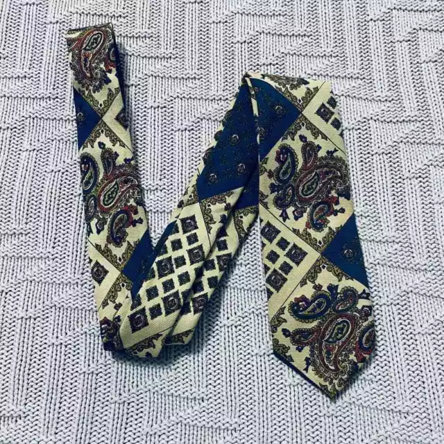 Vintage yellow and blue paisley skinny tie