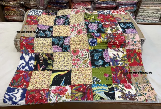 Handmade Patchwork Kantha Baby Quilt Cotton Patchwork Baby Blanket Throw 40x40"