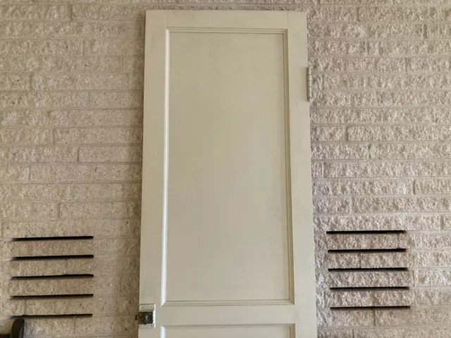 Antique Pantry Cupboard Door White Paint 2-Panel Rustic Farmhouse 17x65 2of2-R 2