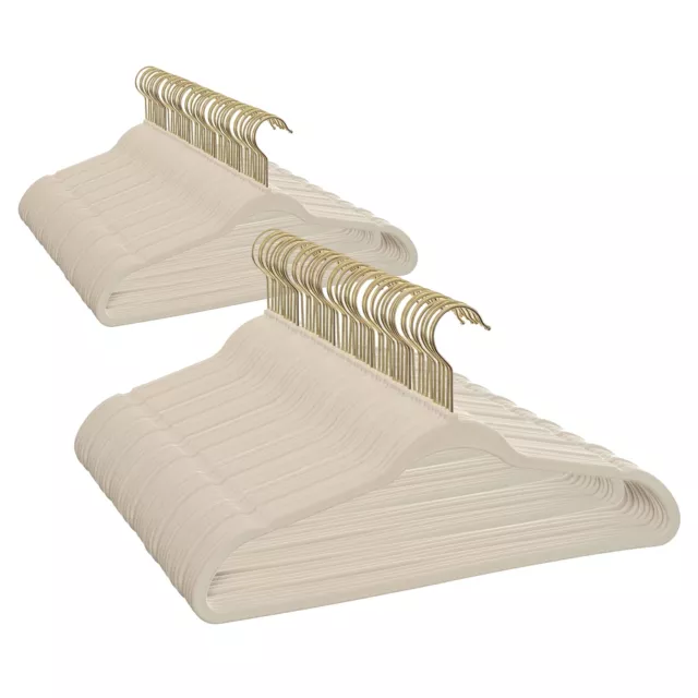 Non-Slip Velvet Clothes Hangers, 100 Pack, Beige, Space Saving