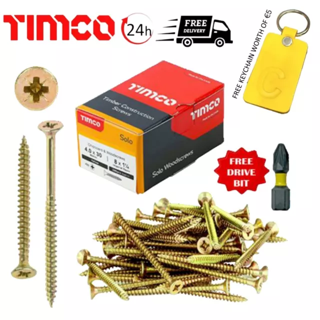 TIMCO SOLO WOOD SCREWS YELLOW POZI COUNTERSUNK WOODSCREW 3g 3.5g 4g 4.5g 5g 6g