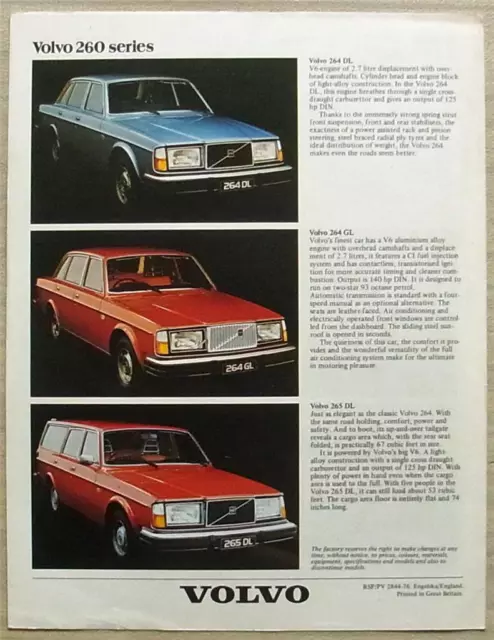 VOLVO 66GL 244DL/GL 245DL/DLE 264DL/GL 265DL Car Sales Brochure 1976 #2844-76 3