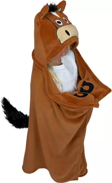 Wearable Hooded Blanket for Kids, Animal Hooded Blanket (Horse, Brown Blanket)