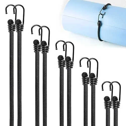 10 Pack Bungee Cords with Hooks Assorted Sizes Tie Down Straps Camping & Tents