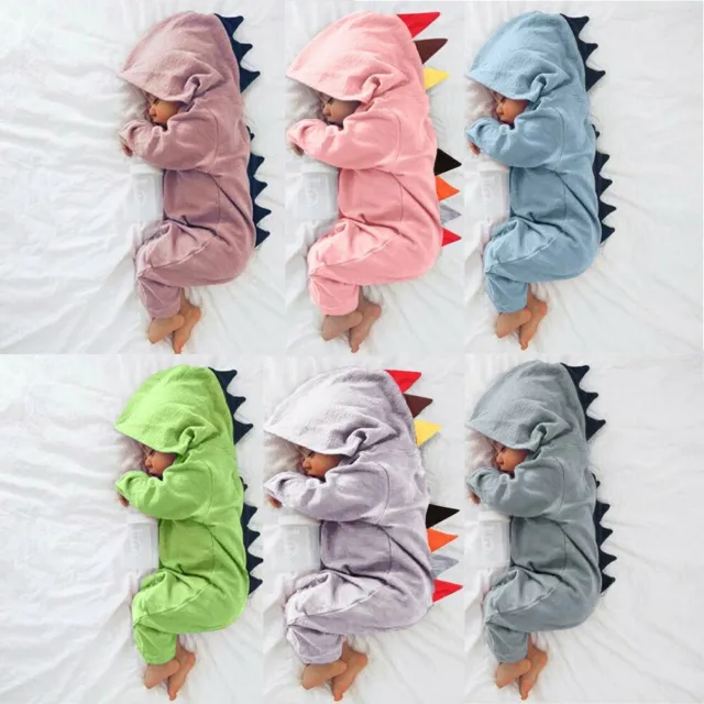 Newborn Infant Baby Boy Girl Dinosaur Hooded Romper Jumpsuit Playsuit Clothes II