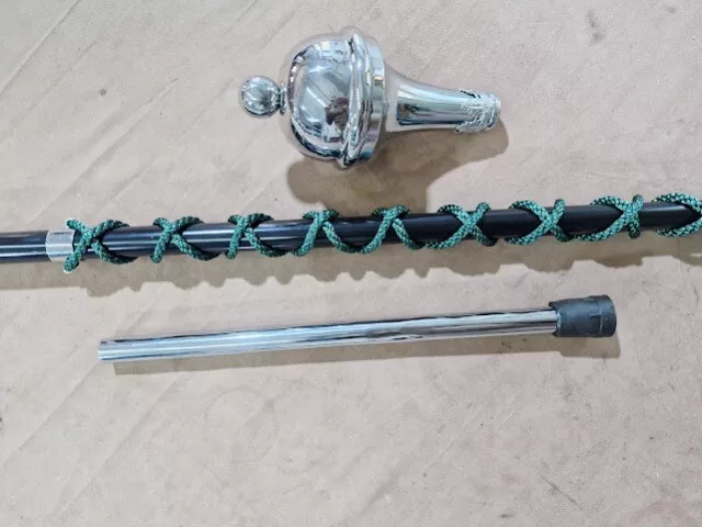 SI - DRUM MAJOR'S MACE/STAVE BLACK SHAFT with GREEN SILK CORD