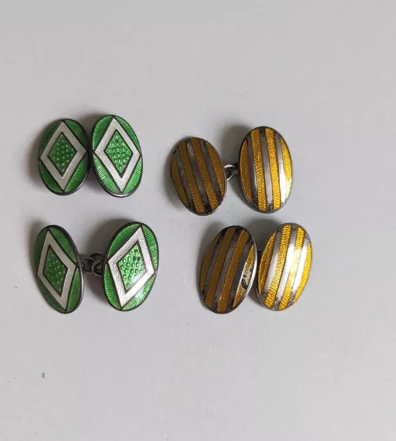 A Couple of Pairs of Collectable Antique Silver And Enamel Cufflinks