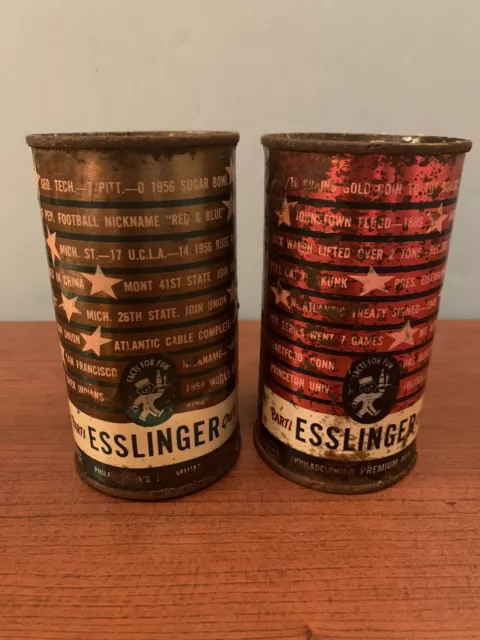 (2) Vintage Esslinger Beer (Philadelphia, Pa) Parti Quiz Flat Top Cans-Awesome!