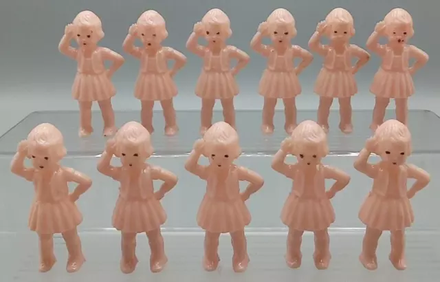 Miniature Mini Celluloid Plastic Girl Dollhouse Dolls Figures 2" Lot of 11 Vtg