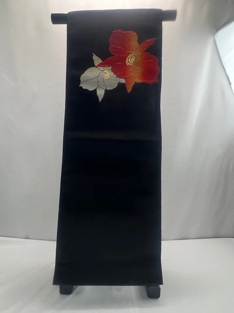 Japan Kimono Obi Used Vintage Goodcondition Cotton Flower Black Red White Orange