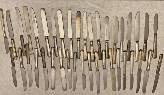 Large Lot 40 Vintage Mixed Patterns Silver Plated Dinner Knives Crafts Repurpose