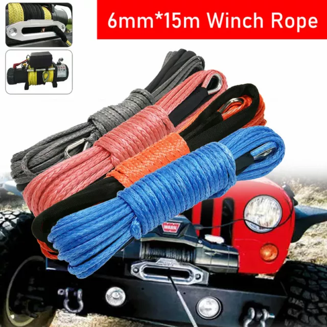 6MM x 15M 50ft Synthetic Winch Line Cable Rope 7700 LBS + Sheath for ATV UTV M0